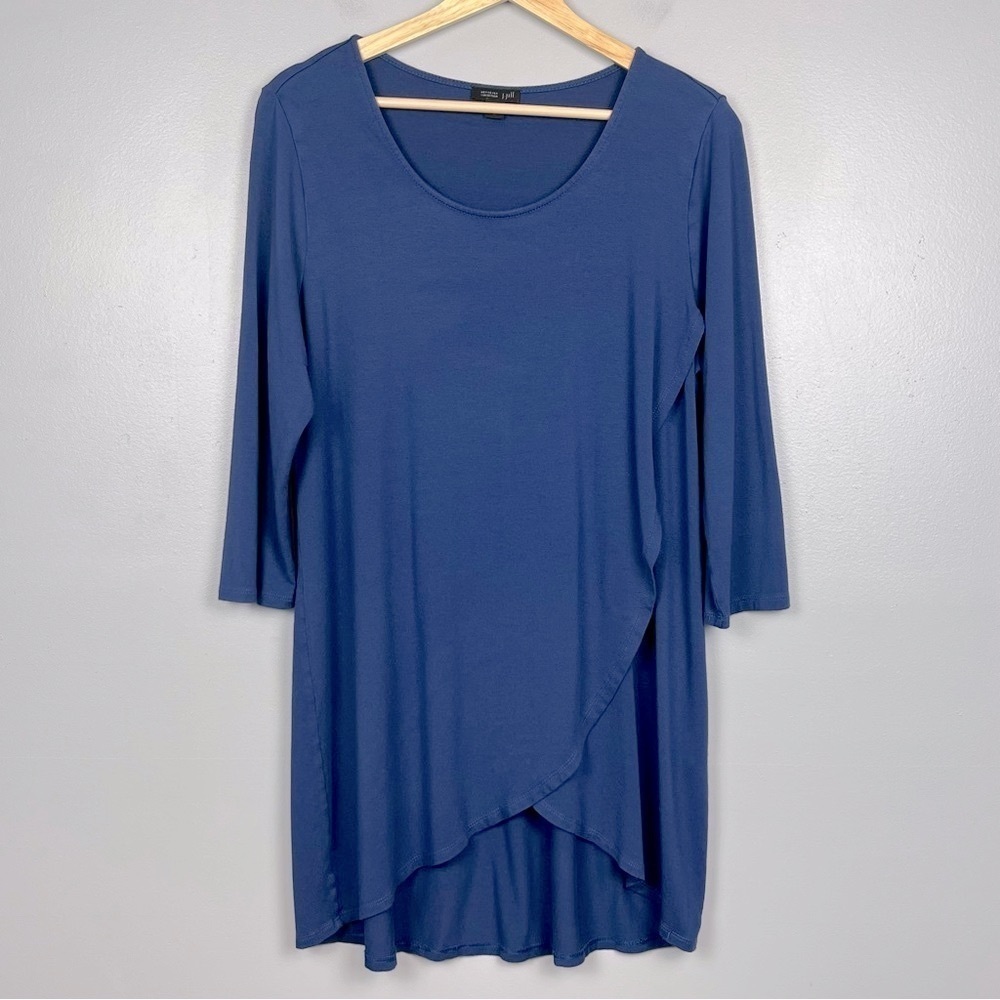 J.Jill Wearever Collection blue tulip hem 3/4 sleeve tunic length top, medium.